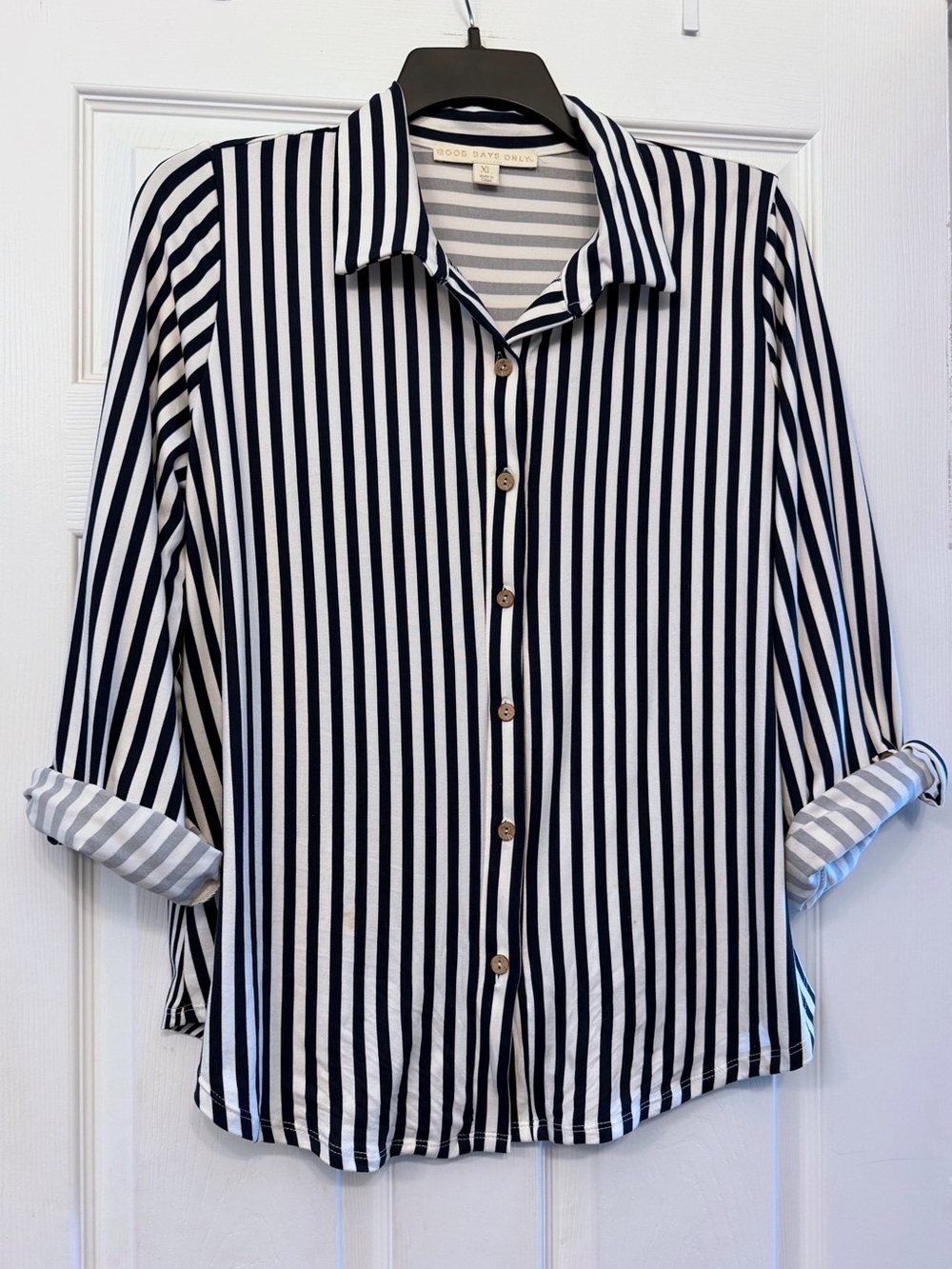 Good Days Only Striped Button-Up Shirt - Navy and White